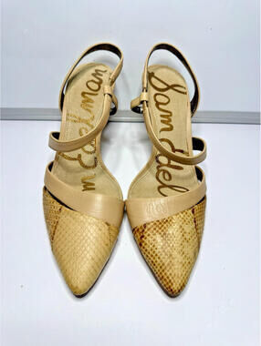 Sam Edelman Women's Size 6M Nude Snakeskin Pointed Toe Slingback Heels